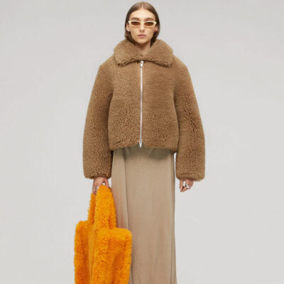 Womens Brown Fur Shearling Leather Jacket