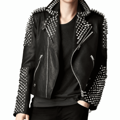 Men's Studded Black Leather Biker Jacket
