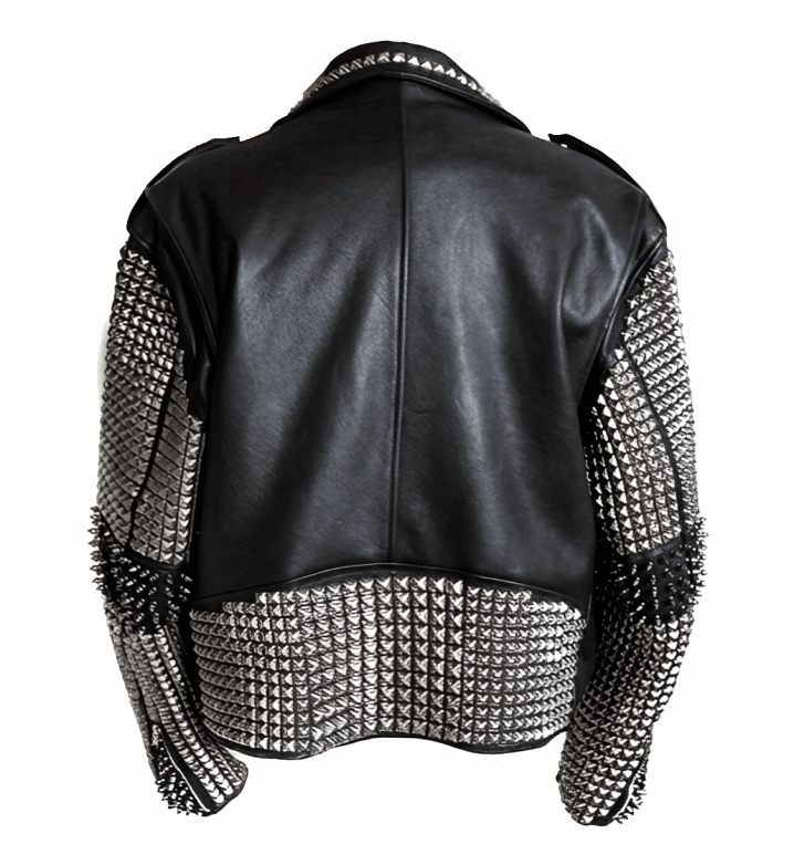 Men’s Studded Leather Biker Jacket In Black