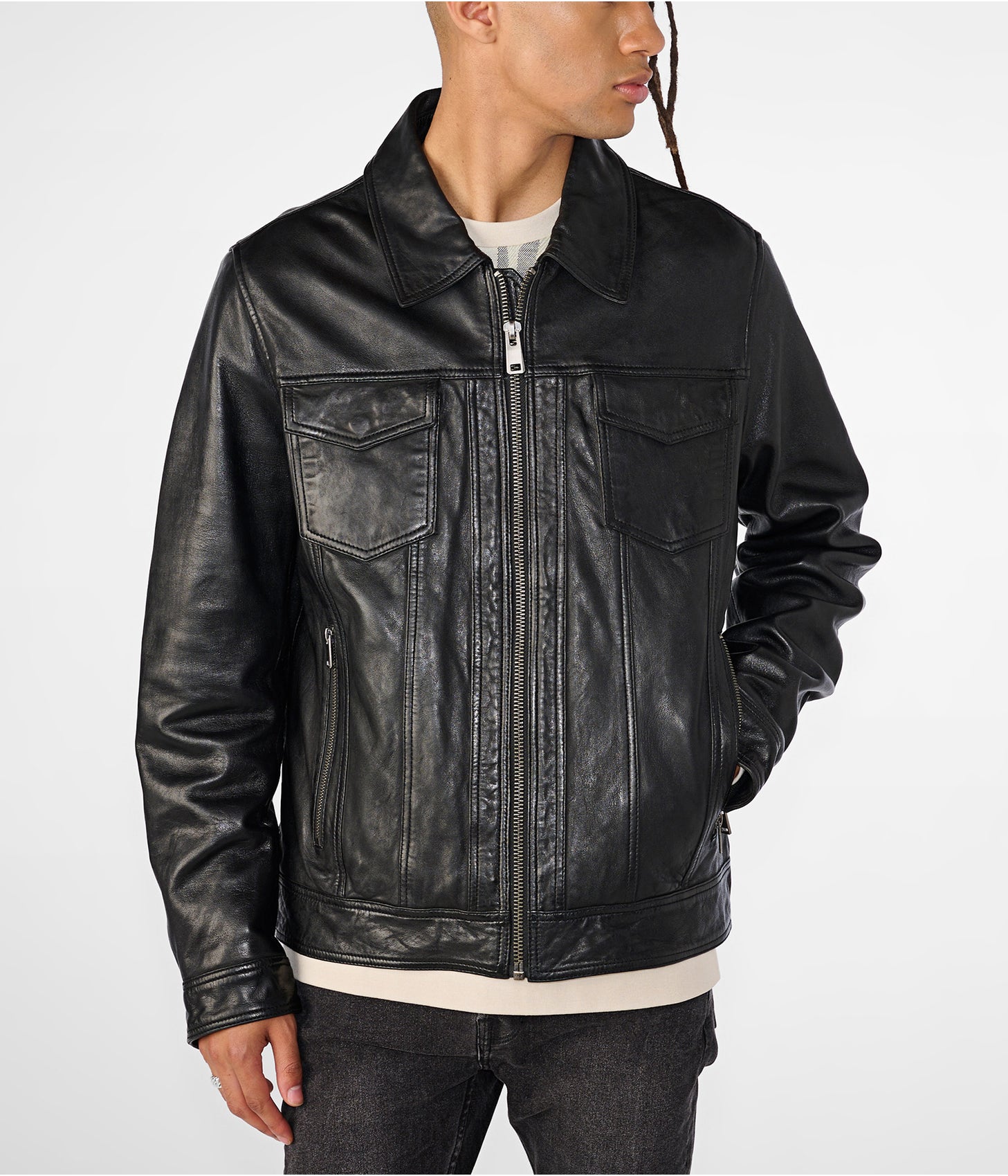 Men’s Trendy Leather Harrington Jacket In Black