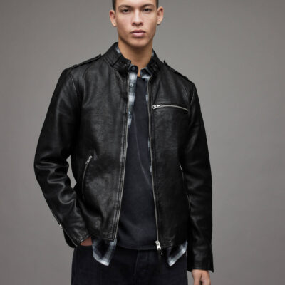 Men's Moto Leather Jacket In Black