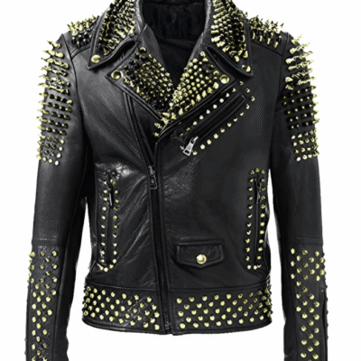 Men's Studded Black Biker Leather Jacket