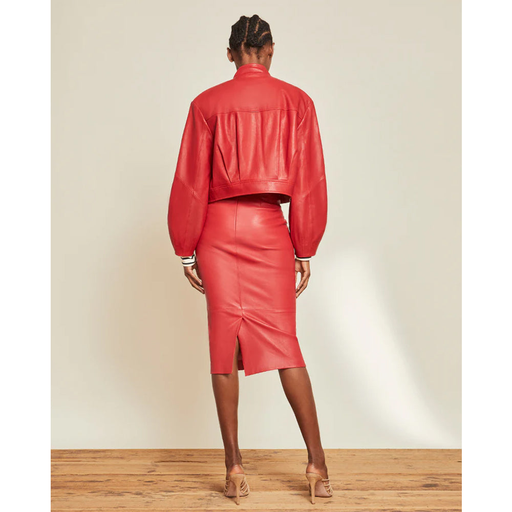 Women’s Designer Cropped Red Leather Jacket
