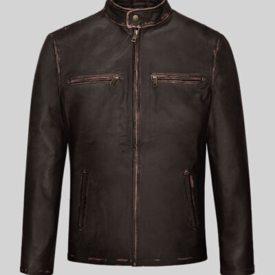 Men's Motorcycle Vintage Leather Jacket In Coffee Brown