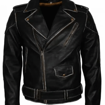 Men's Vintage Biker Leather Jacket In Black