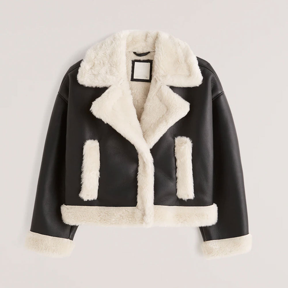 1-21.jpg Women Aviator B3 Sheepskin Shearling Riding Leather Jacket - Image 1