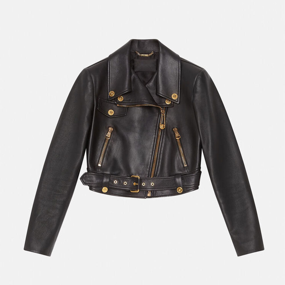 1-35-1.jpg women's black sheepskin leather biker jacket - Image 1