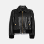 Women Black  Shearling Aviator Leather Bomber Jacket