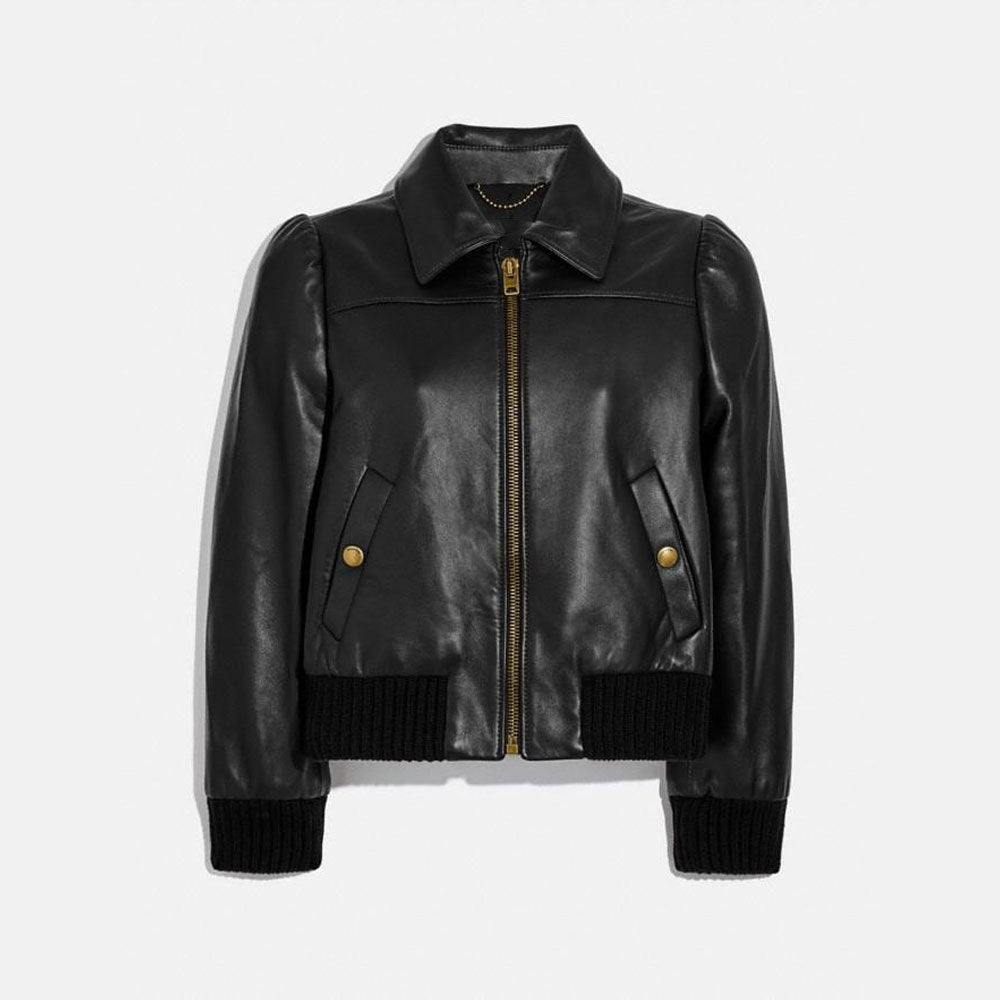 1-50-1.jpg Women Black Shearling Aviator Leather Bomber Jacket - Image 1