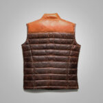 Mens Brown Genuine Bubble Leather Down Vest - Image 2