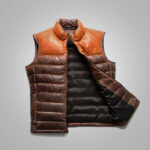 Mens Brown Genuine Bubble Leather Down Vest - Image 3