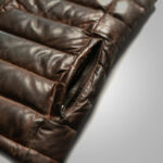 Mens Brown Genuine Bubble Leather Down Vest - Image 4