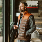 Mens Brown Genuine Bubble Leather Down Vest - Image 5