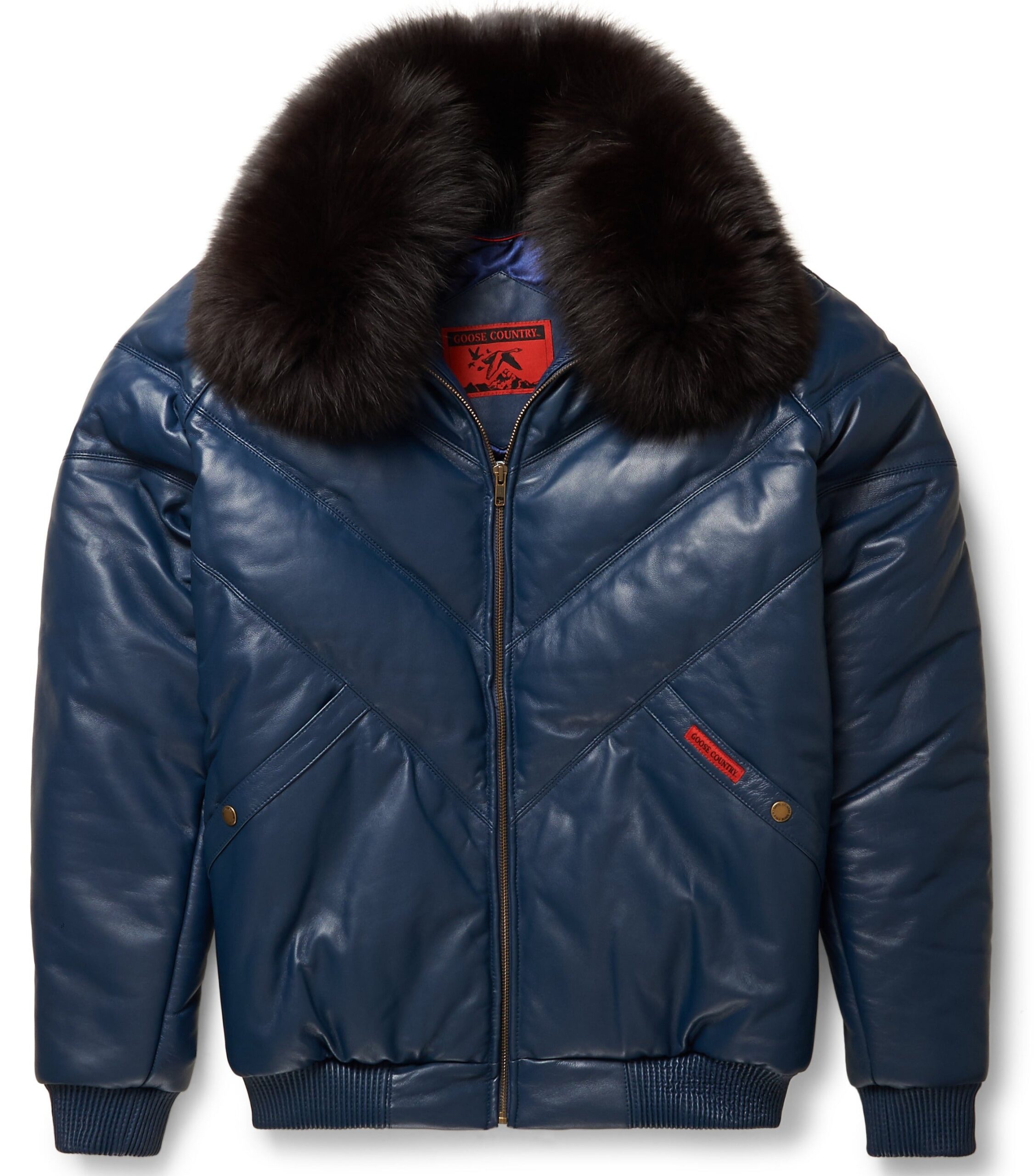 180908_Jackets_blue_front-scaled-1.jpg Navy Leather V-Bomber Jacket - Image 1