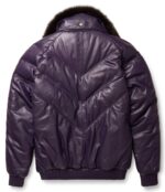 Purple Leather V-Bomber Jacket - Image 2