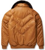Camel Leather V-Bomber Jacket - Image 2