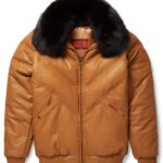Camel Leather V-Bomber Jacket