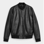 Mens Real Black Leather Bomber Jacket