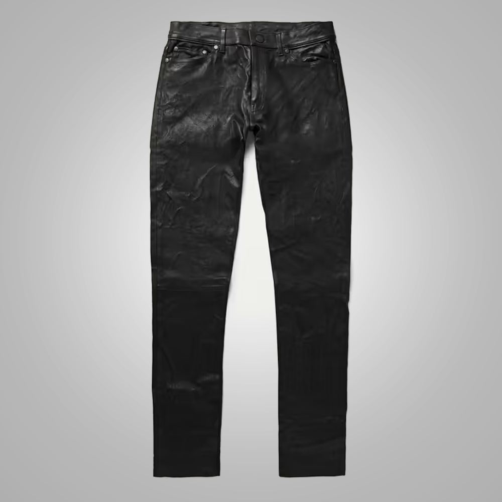 1_10467d87-ecab-4719-9c53-fec1feb5fcd4.png Men's Fashion Black Cowhide Leather Biker Pant - Image 1