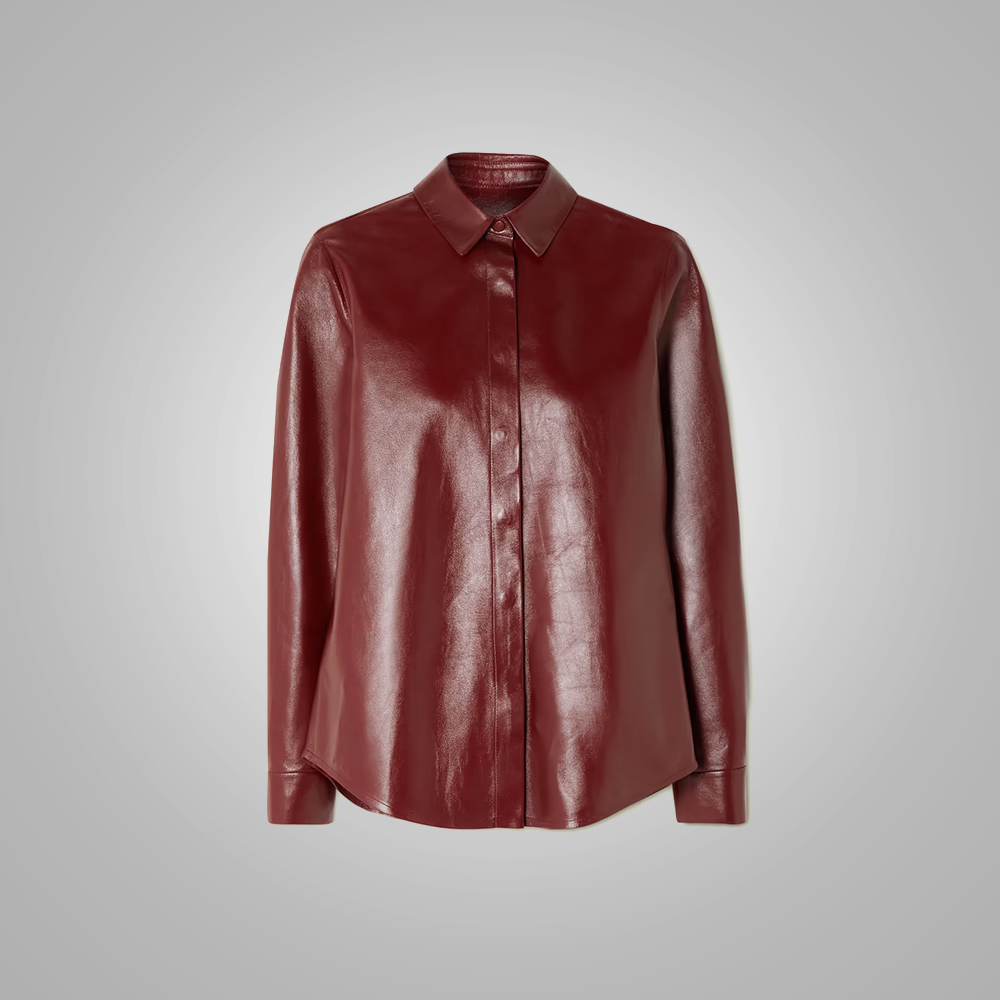 1_162008f0-98d8-42dc-bf9a-9573bef65c85.png New Women's Buttery Soft Red Leather Shirt - Image 1