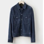 Blue Men’s  Suede Leather Biker Shirt Jeans Jacket - Image 2