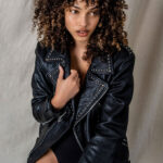 Women Style Silver Spiked Studded Black Motorcycle Leather jacket