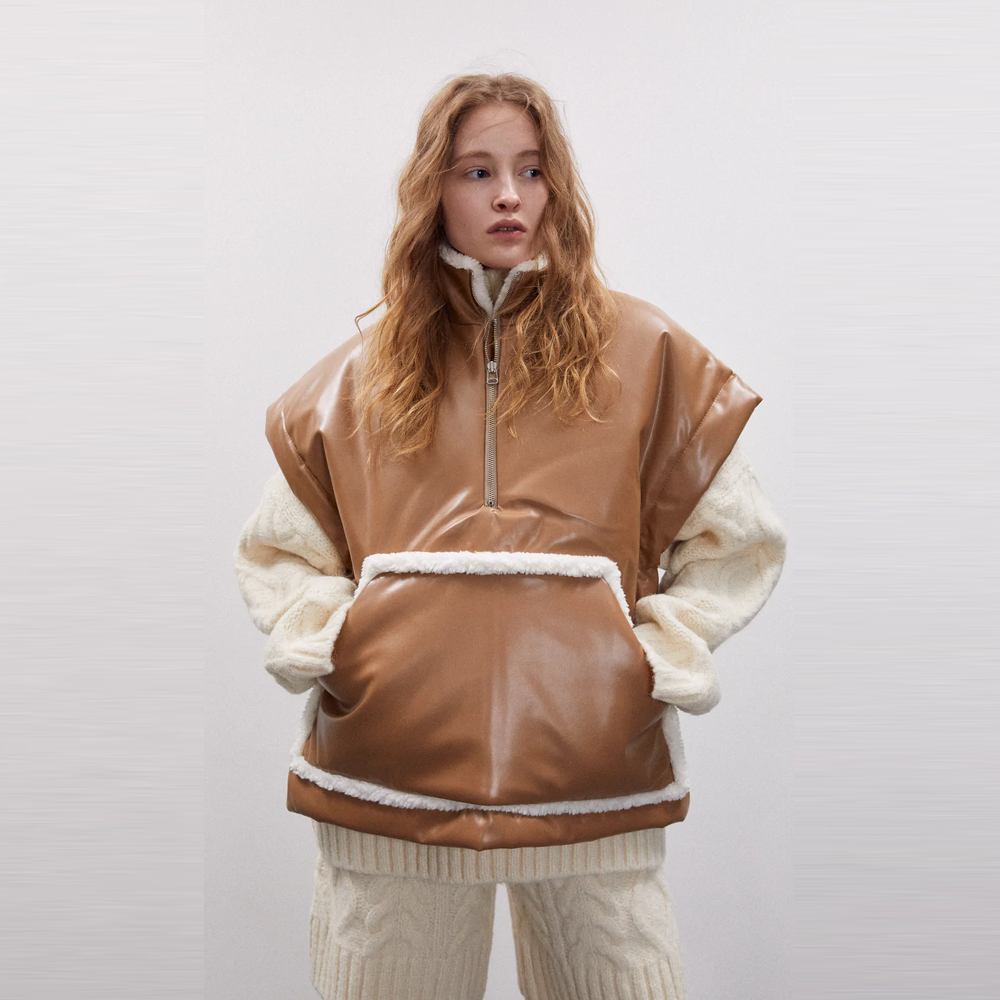 1_25dcddab-a223-49b4-95e7-405e73121743.png New Brown Women Sheepskin B3 Aviator Leather Vest - Image 1