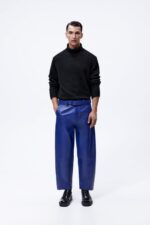 Blue Mens Sheep Skin Leather Real Biker Pants - Image 2