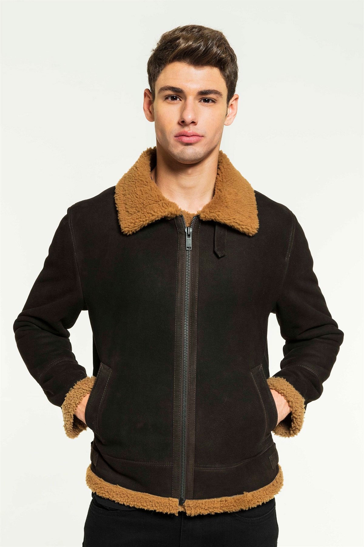 1_318163c1-ceb4-417b-afbc-2946adc86173.jpg Men Aviator Toffee Shearling Jacket - Image 1