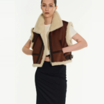 Women Sheepskin Brown Shearling AviatorLeather Vest - Image 2