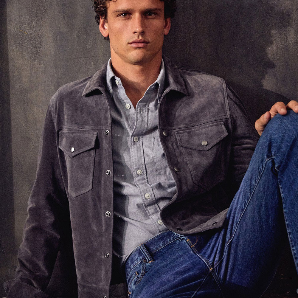 1_3b5e14ae-ce60-477c-82e1-e9c48315c21b.jpg Men’s Chocolate Dark Charcoal Suede Leather Bomber Jacket - Image 1