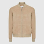 Men Brown Suede Leather Bomber Jacket