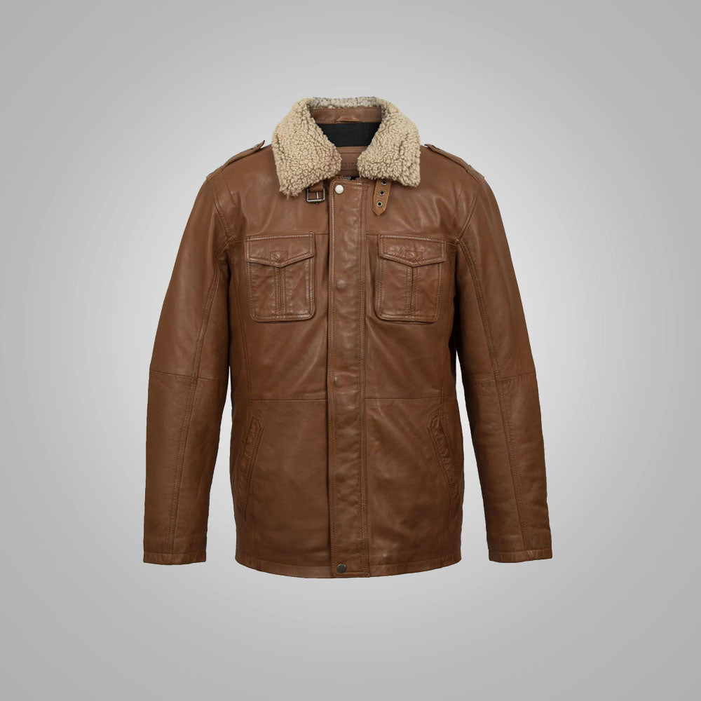 1_610daa55-fc8c-42f5-b1a6-ba13feee48d9.jpg Mens Natural Brown Leather Blazer Jacket - Image 1