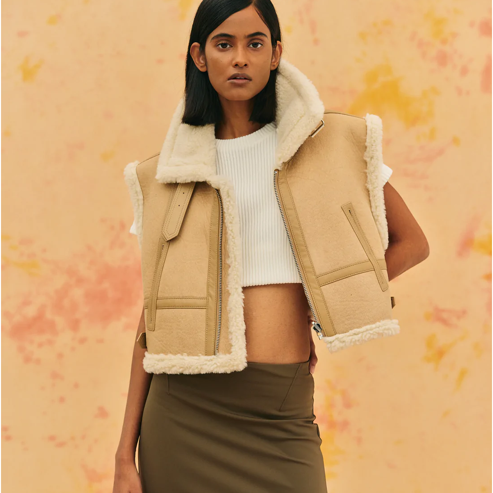 1_740894cb-ecb1-4ead-9b53-737e53d95e7e.png Brown Women B3 Sheepskin Aviator Leather Vest - Image 1