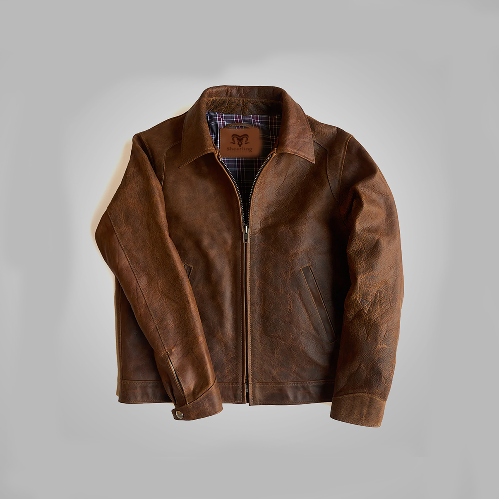 1_780748e8-f417-4e64-b141-6ffa2fd87d75-1.png Brown Men Lambskin Iconic Trucker Leather Biker Jacket - Image 1