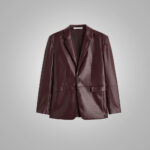 Mens Brown Long Sleeves Leather Blazer