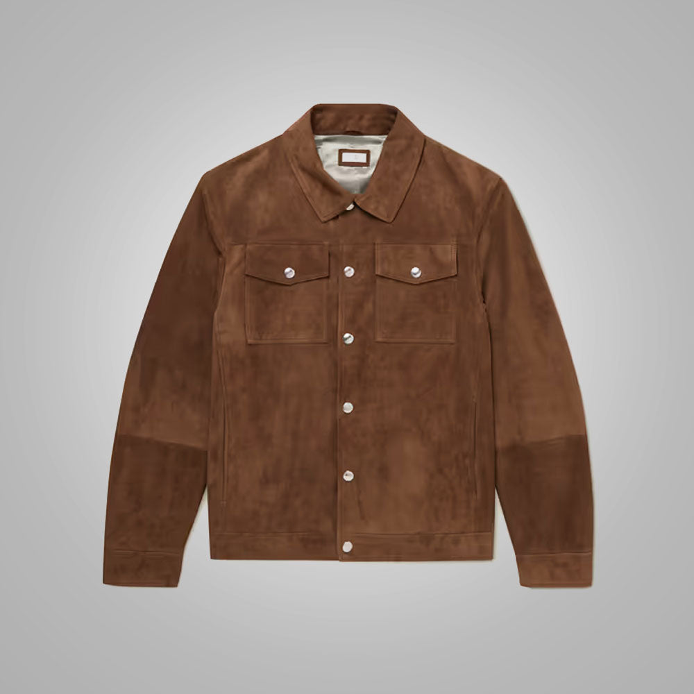 1_827755d9-cec9-48cd-9e15-f49e9fd5e19f.jpg Mens Brown Lambskin Leather Trucker Jacket - Image 1