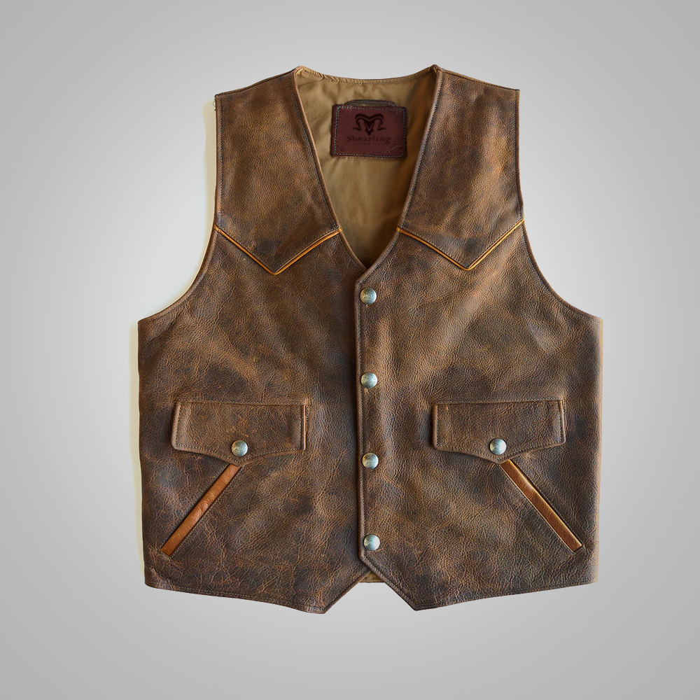 1_86048b20-968b-431f-afcd-c439b89c9c65.png Brown Mens Western Cowboy Biker Leather Vest - Image 1