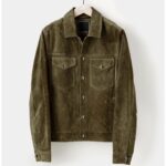 Men’s Olive Suede Leather Shirt Jeans Style - Image 2