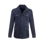 Men's Chocolate Medium Blue Shirt Jeans Style Leather Suede Bomber Jacket - Image 2