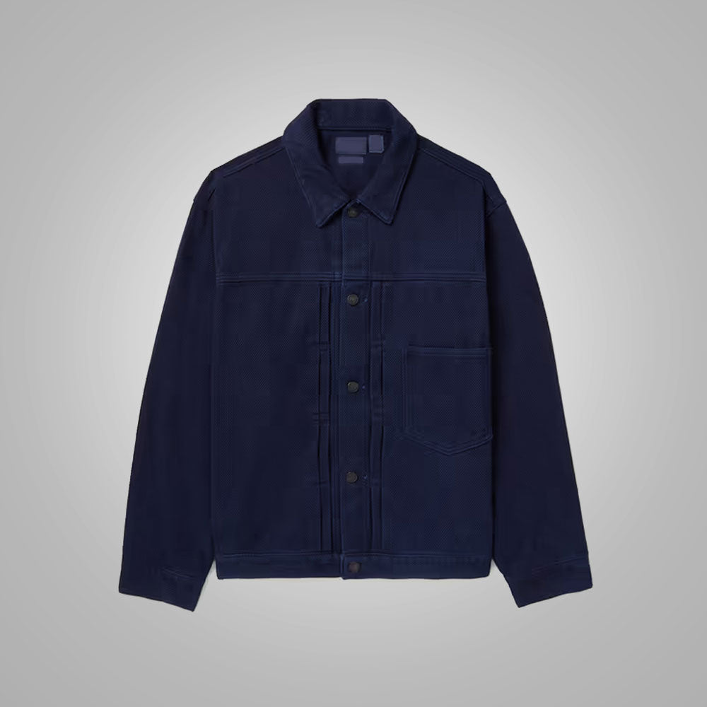 1_a50a2246-7d07-4b4a-9a13-8a80451aa353.jpg Men's Indigo Suede Leather Trucker Jacket - Image 1