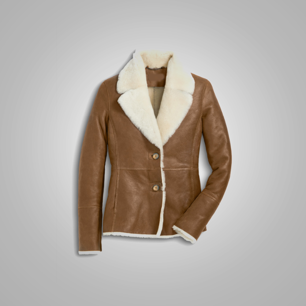 1_ada08fd8-31c9-4e39-898e-5abf492d0de8.png Women Camel Brown B3 Shearling Pilot Leather Aviator Jacket - Image 1