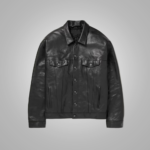 New Mens Army Black Suede Shearling Leather Trucker Jacket