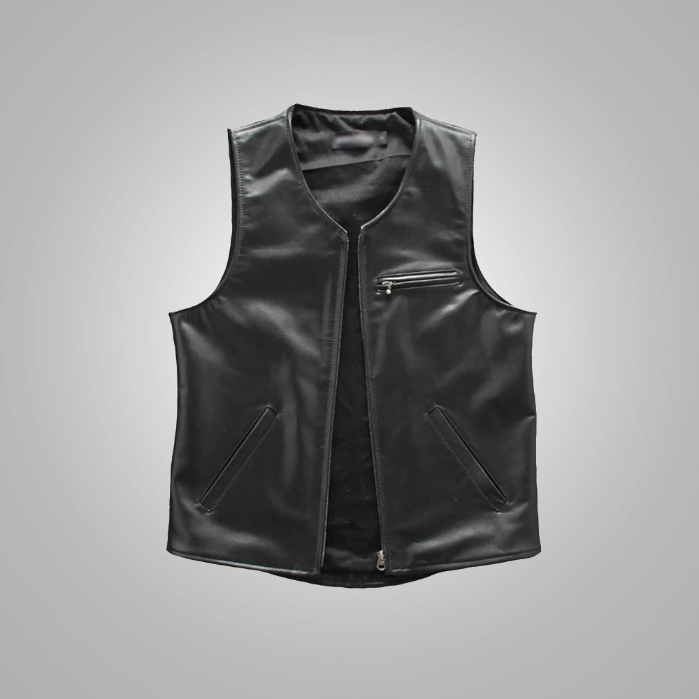 1_c5c3a152-3813-4fcc-ab2e-585fe7069855.jpg Mens Black Sheepskin Cowboy Genuine Leather Vest - Image 1