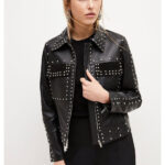 Women Black style Silver Spiked Studded Leather Biker Jacket