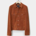 Men’s Burnt Orange Suede Leather Biker Jacket - Image 2