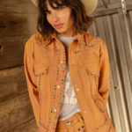Women Brown Spiked Studded Style Silver Retro Motorcycle Leather Jacket
