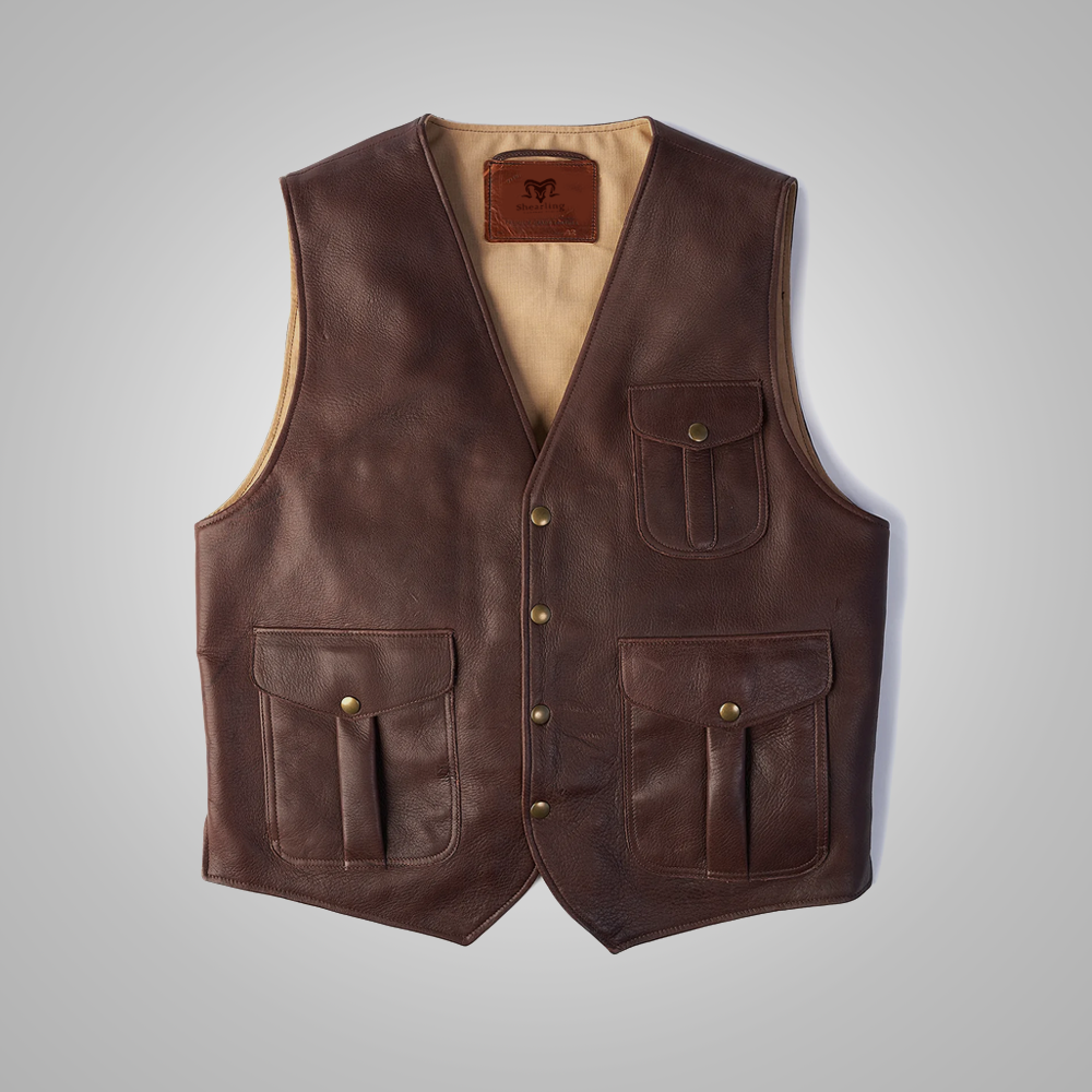 1_edac6d96-2cce-4520-97af-f384076de97d.png Brown Men Multi Pocket Style Buckskin Vest - Image 1
