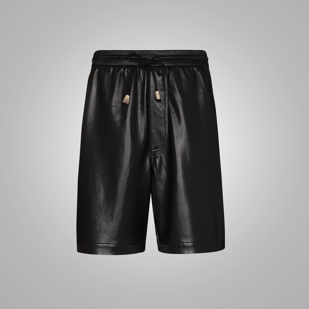 1_f3efd8ea-98c7-42a1-9b19-1a49718046e9.png New Black Mens Lambskin Leather Shorts - Image 1