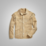 Mens Brown Western Suede Leather Jacket With Beads Fringes